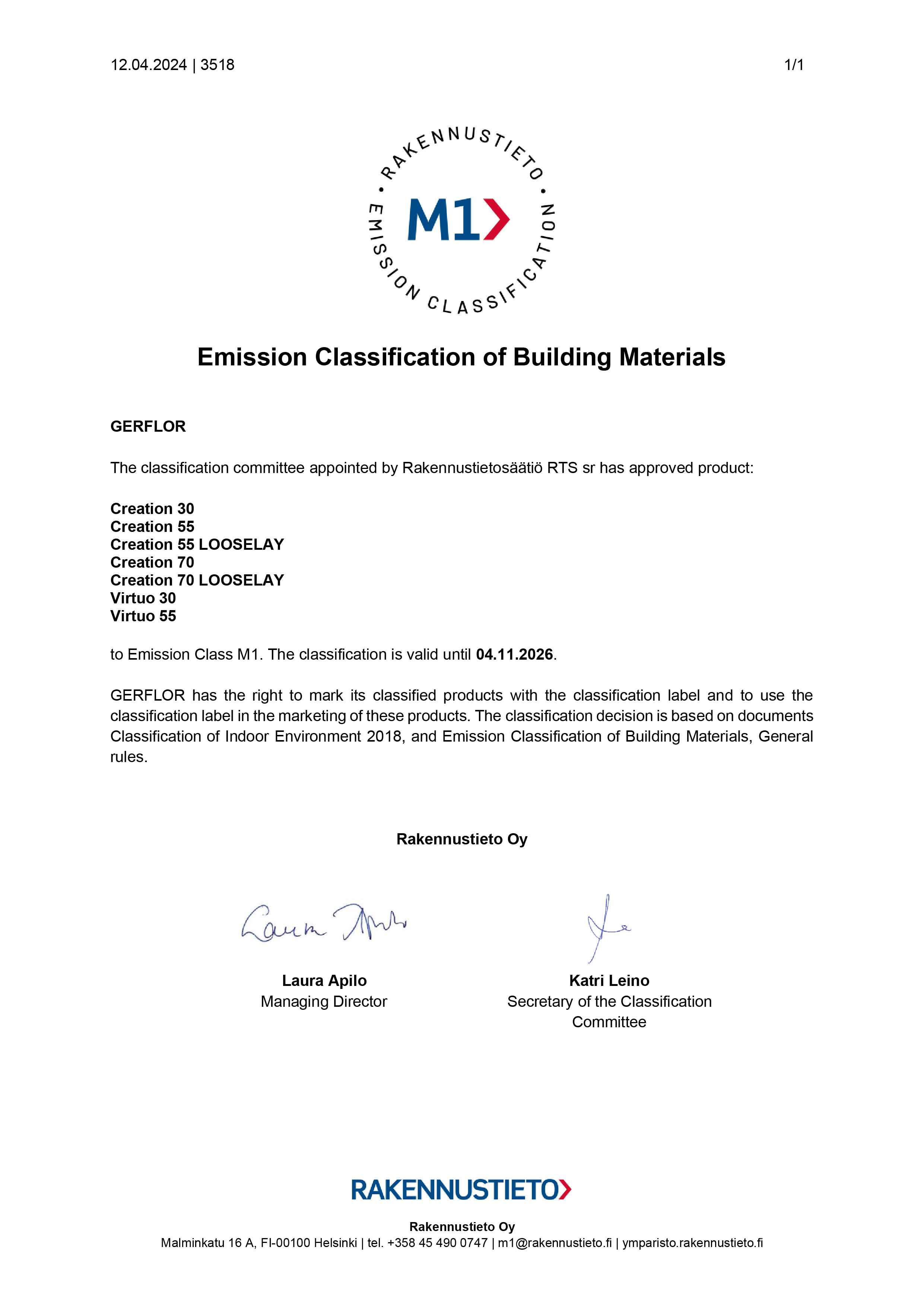 Chứng nhận M1-gerflor