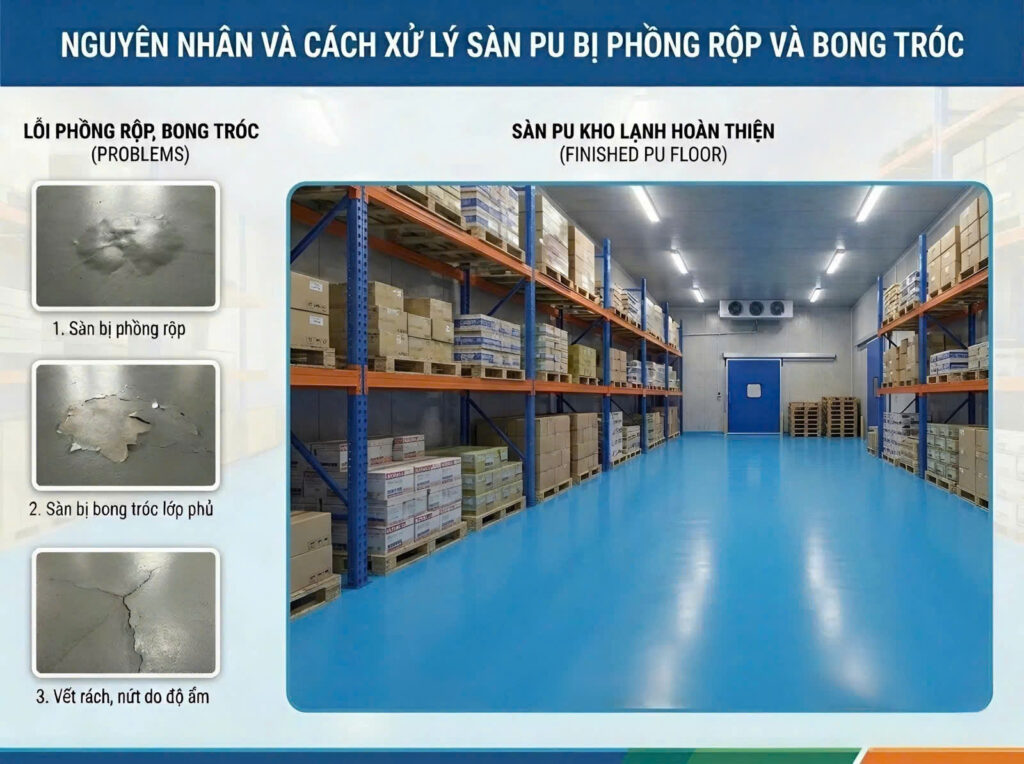 Nguyên nhân và cách xử lý sàn PU bị phồng rộp và bong tróc