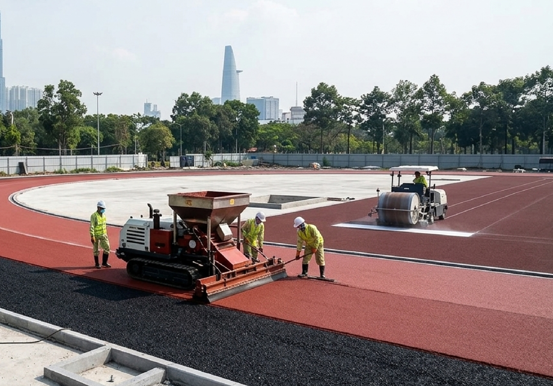 Cấu tạo đường chạy điền kinh tiêu chuẩn quốc tế Phương pháp Traditional Full PU System