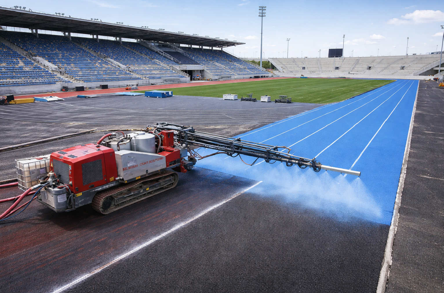 Cấu tạo đường chạy điền kinh tiêu chuẩn quốc tế Phương pháp Spray Coat System