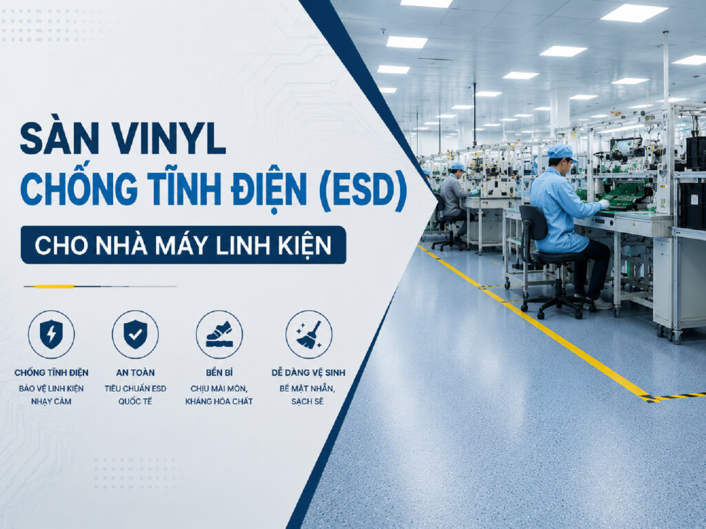 Sàn vinyl chống tĩnh điện (ESD) cho nhà máy linh kiện