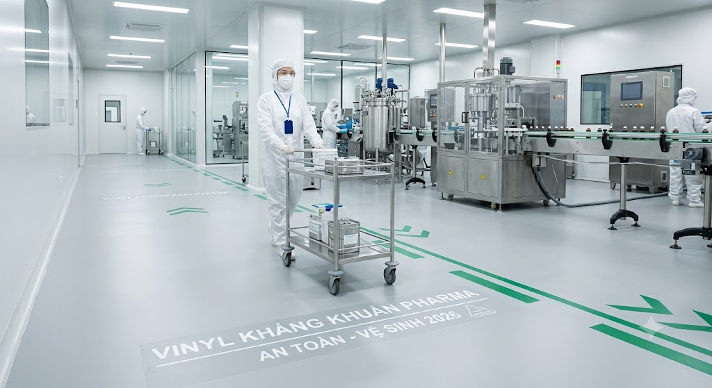 Sàn vinyl kháng khuẩn cho nhà máy dược phẩm 2026